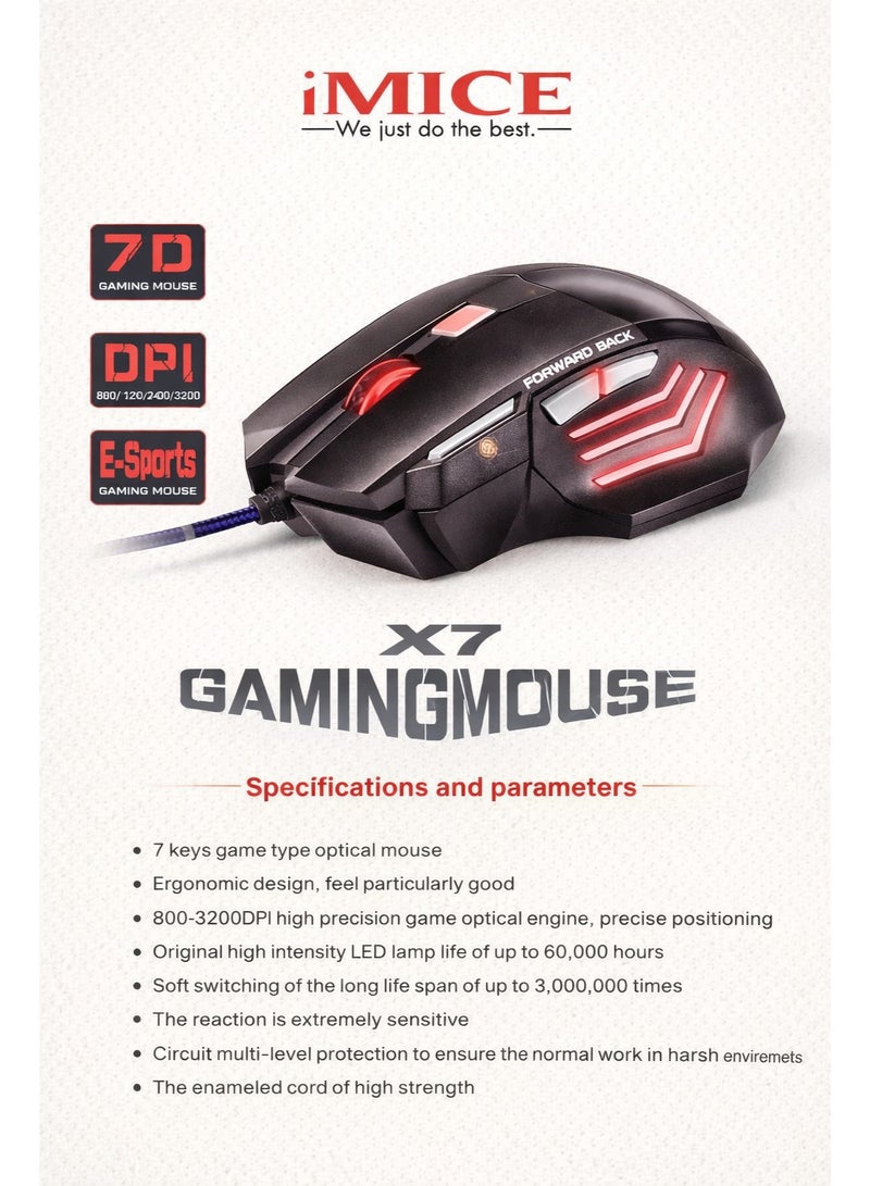 iMICE X7 Sports Gaming Mouse Wired – High Precision Optical Sensor, Ergonomic Design, LED Lighting, USB Gaming Mouse for PC & Laptop - Image 2