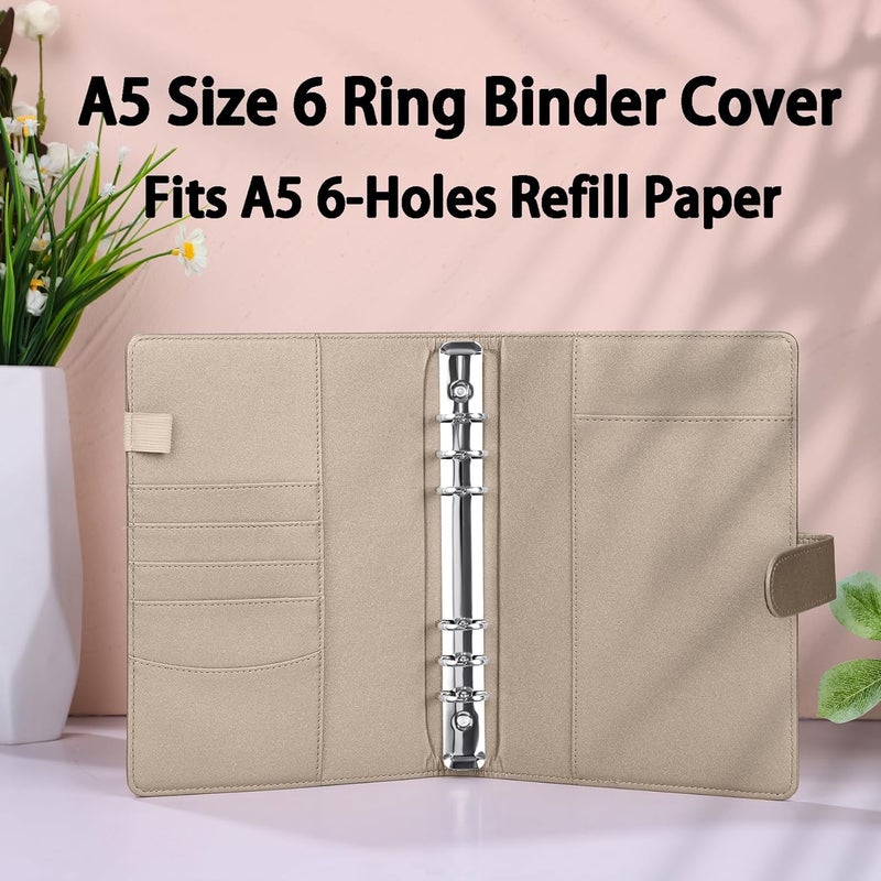 Antner A5 Binder 6 Ring Refillable Notebook Budget Planner Cover for Cash Organizer, PU Leather Loose Leaf Kpop Photocard Holder Small Binder for A5 Planner Inserts with Magnetic Buckle, Glitter Gold - Image 2