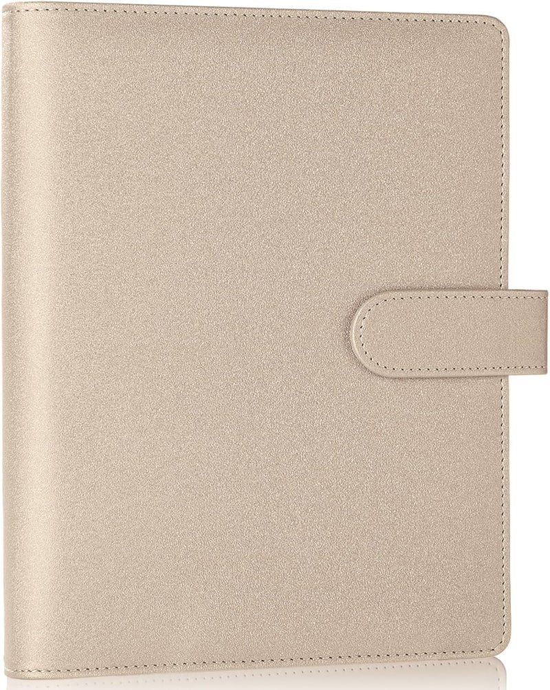 Antner A5 Binder 6 Ring Refillable Notebook Budget Planner Cover for Cash Organizer, PU Leather Loose Leaf Kpop Photocard Holder Small Binder for A5 Planner Inserts with Magnetic Buckle, Glitter Gold - Image 1