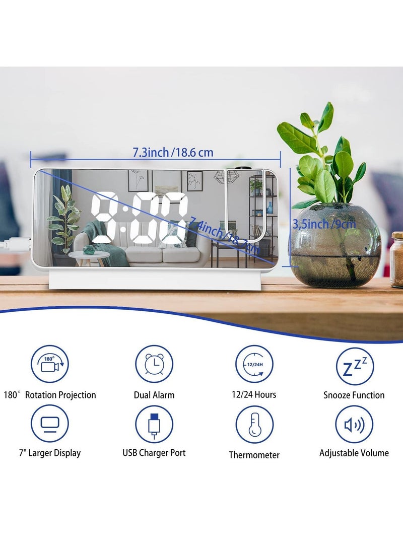Digital Alarm Clock For Bedroom With Usb Charger Port Digital Clock With 180° Projector On Ceiling 12/24h Snooze Dual Alarm Clock For Heavy Sleeper Kids Elderly