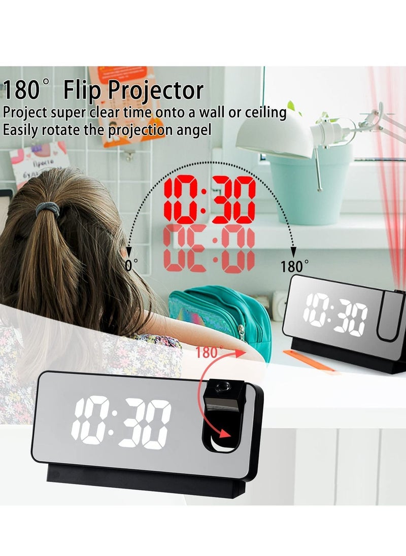 Digital Alarm Clock For Bedroom With Usb Charger Port Digital Clock With 180° Projector On Ceiling 12/24h Snooze Dual Alarm Clock For Heavy Sleeper Kids Elderly