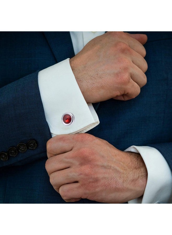 Jonwo Round Diamond Cutting Crystal Men Cufflinks And Tie Clip Set Regular Necktie Tie Pin Cuff Links For Wedding Business Shirt Tie (Red Crystal Tie Clip Cufflinks Set) - Image 2