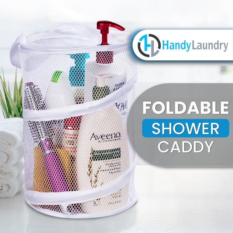 Handy Laundry حامل دش قابل للطي لغسيل الملابس - قابل للطي، محمول، فتحة تصريف، مقبض حمل، حجرات كبيرة، منظم رائع للتخييم، السفر، الصالة الرياضية، والسكن الجامعي (أبيض) - Image 2