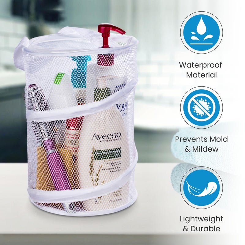 Handy Laundry حامل دش قابل للطي لغسيل الملابس - قابل للطي، محمول، فتحة تصريف، مقبض حمل، حجرات كبيرة، منظم رائع للتخييم، السفر، الصالة الرياضية، والسكن الجامعي (أبيض) - Image 4