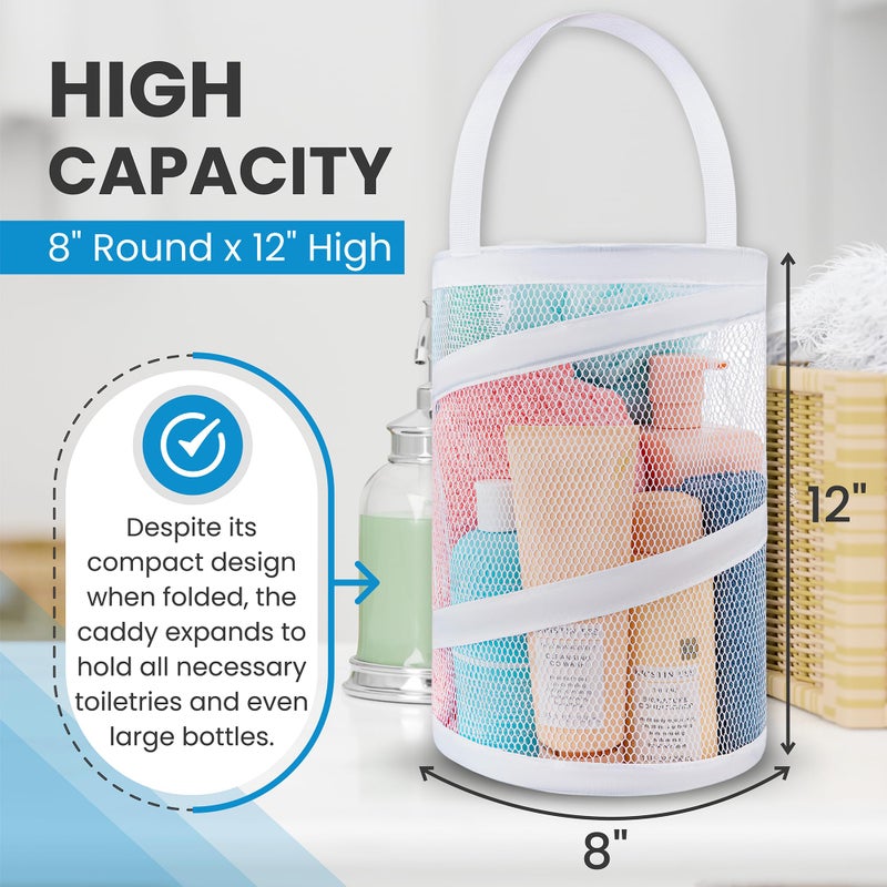Handy Laundry حامل دش قابل للطي لغسيل الملابس - قابل للطي، محمول، فتحة تصريف، مقبض حمل، حجرات كبيرة، منظم رائع للتخييم، السفر، الصالة الرياضية، والسكن الجامعي (أبيض) - Image 3