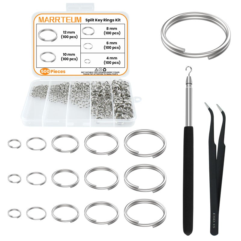 MARRTEUM 500 Pcs Double Open Jump Rings Kit  Stainless Steel Mini Round Split Craft Jump Keychains Key Ring With Double Loops Connectors For Jewelry Making  Bracelets Necklace Repair  Diy (4  6  8  10  12Mm) - Image 1