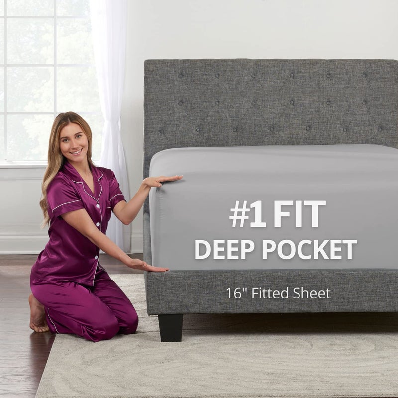 DeaLuxe Full Fitted Sheet - Deep Pocket Full Size Fitted Sheets Only Real 16  Fitted Bed Sheets Fit Perfectly 14 -18  Deep Mattress & Toppers Lovely Feel - 1 Piece Bottom Fitted Sheets Full Size Calm Grey - Image 1