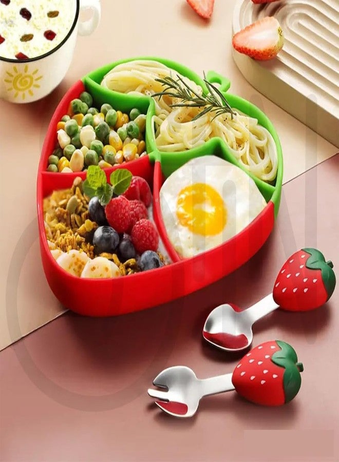 Ostin Silicone Baby Feeding Set, Silicone Strawberry Plates, Neutral Colors, Divided Plates, BPA Free, Microwave, Dishwasher Safe with Spoon. (Strawberry Red) - Image 1