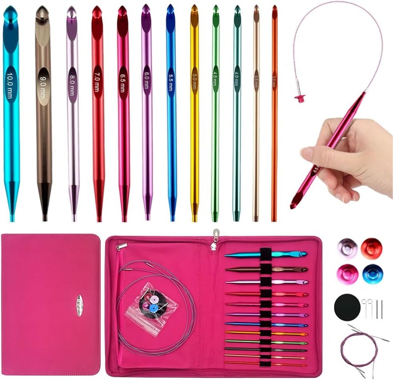 Yarniss Tunisian Crochet Hooks Set with Cable,Long Aluminum Crochet Hooks 3mm-10mm Interchangeable Crochet Needles with Cord - Image 1