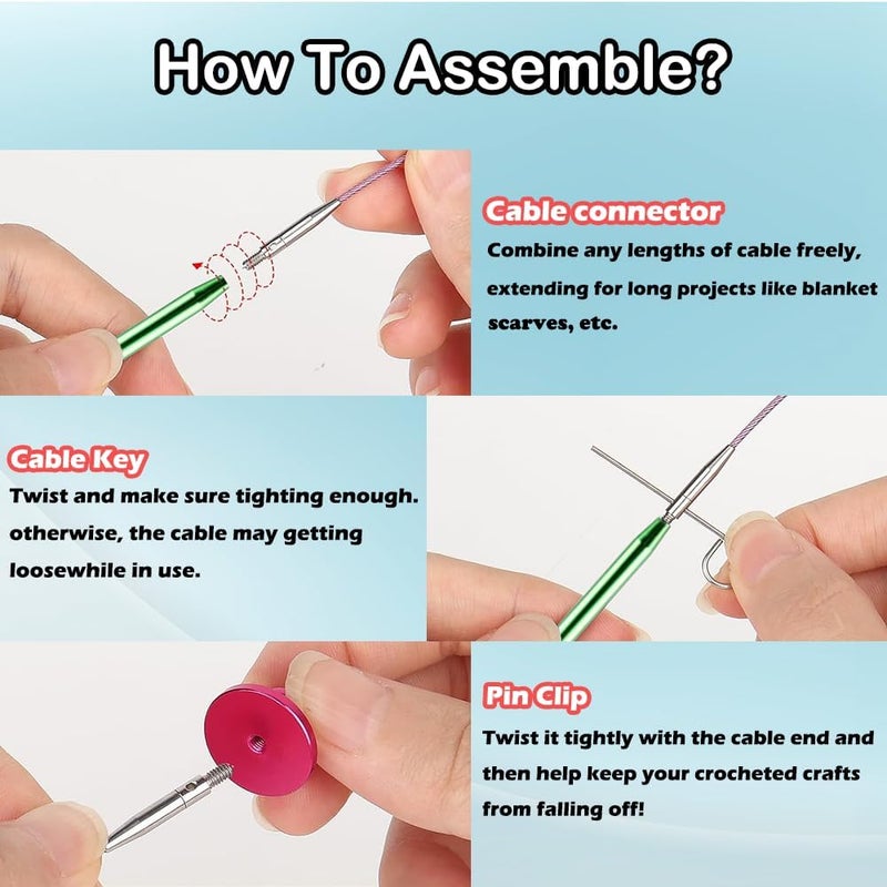 Yarniss Tunisian Crochet Hooks Set with Cable,Long Aluminum Crochet Hooks 3mm-10mm Interchangeable Crochet Needles with Cord - Image 5