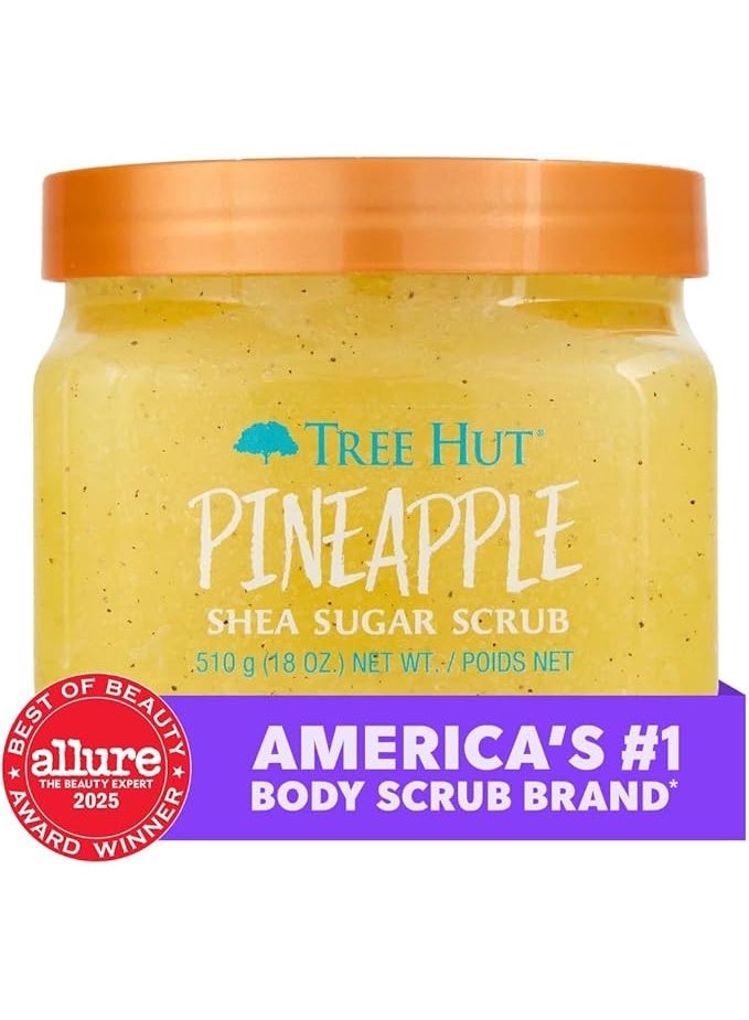Tree Hut Shea Sugar Body Scrub, Pineapple,18oz, With Single Fragrance-Free Makeup Remover Cleansing Towelettes - Image 2