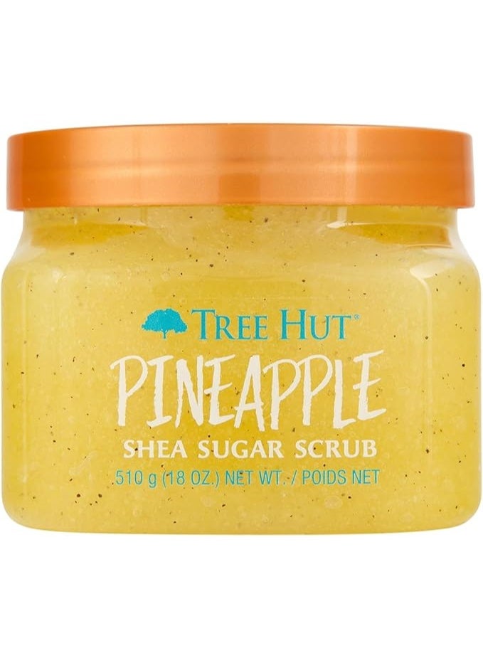 Tree Hut Shea Sugar Body Scrub, Pineapple,18oz, With Single Fragrance-Free Makeup Remover Cleansing Towelettes - Image 1