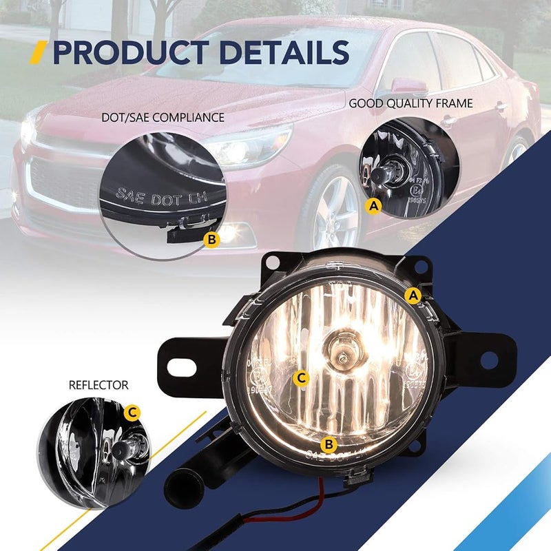 AUTOFREE Fog Lights Fit for 2013 2014 2015 Chevy Malibu LS/LTZ/LT OEM Fog Lamps Assembly with H10 12V42W Bulbs-1 Pair (Clear Lens) - Image 4