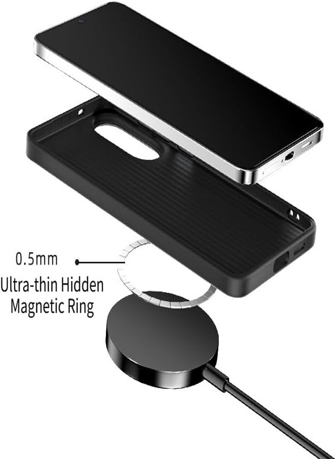 Magnetic Case Compatible with Samsung Galaxy S25 Edge Case Carbon Fiber Texture Anti Fingerprint Ultra Thin Shockproof Protective Cover Support Wireless Charging Black - Image 3