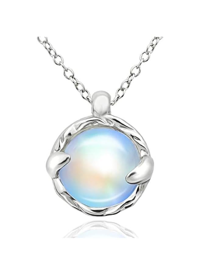 Rainbow Moonstone Necklace with 12mm Blue Round Moonstone Pendant Necklace Simple Handmade Necklaces Moonstone Jewelry for Women - Image 1