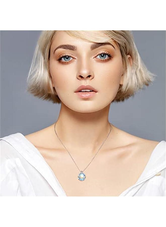 Rainbow Moonstone Necklace with 12mm Blue Round Moonstone Pendant Necklace Simple Handmade Necklaces Moonstone Jewelry for Women - Image 2