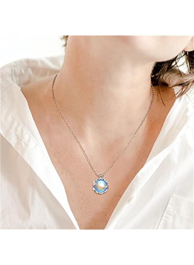 Rainbow Moonstone Necklace with 12mm Blue Round Moonstone Pendant Necklace Simple Handmade Necklaces Moonstone Jewelry for Women - Image 3