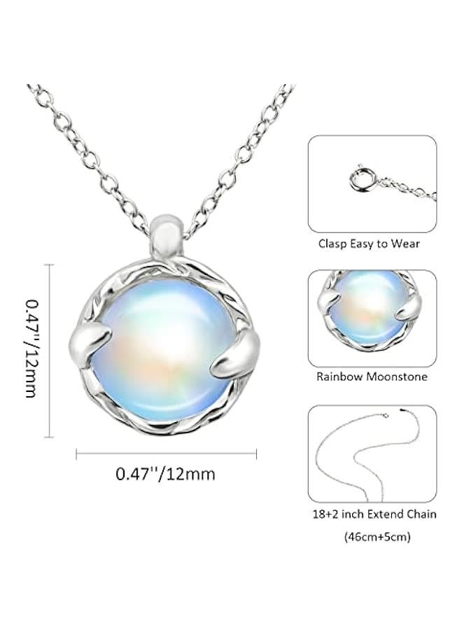 Rainbow Moonstone Necklace with 12mm Blue Round Moonstone Pendant Necklace Simple Handmade Necklaces Moonstone Jewelry for Women - Image 4