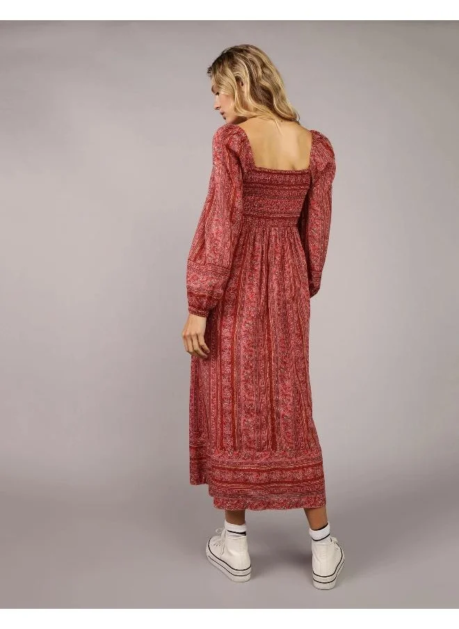 امريكان ايجل AE Puff Sleeve Smocked Midi Dress