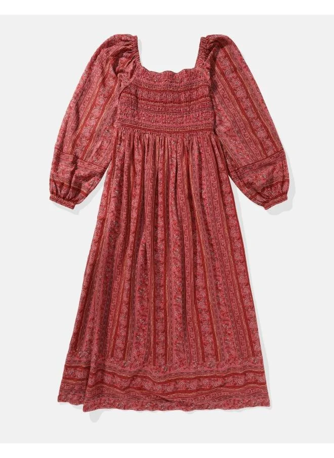 امريكان ايجل AE Puff Sleeve Smocked Midi Dress