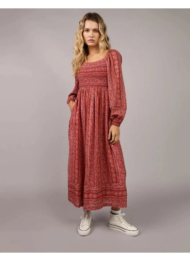 امريكان ايجل AE Puff Sleeve Smocked Midi Dress