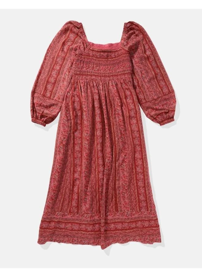 امريكان ايجل AE Puff Sleeve Smocked Midi Dress