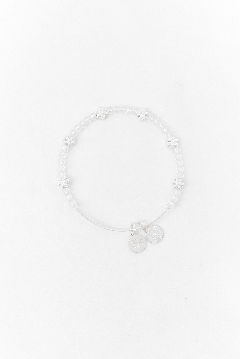 ALEX AND ANI Women Stainless Steel Floral Crystal Beaded Bracelet, Silver  - Image 2