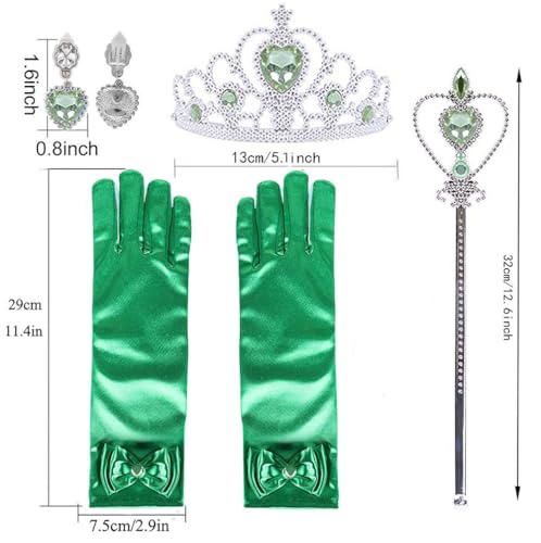 Yosbabe Princess Tiana Costume Dress up Accessories for Girls Cosplay Accessories Christmas Gifts Set Gloves Crown Necklace Wand Earrings Ring Princess Accessories for Girls - Image 5