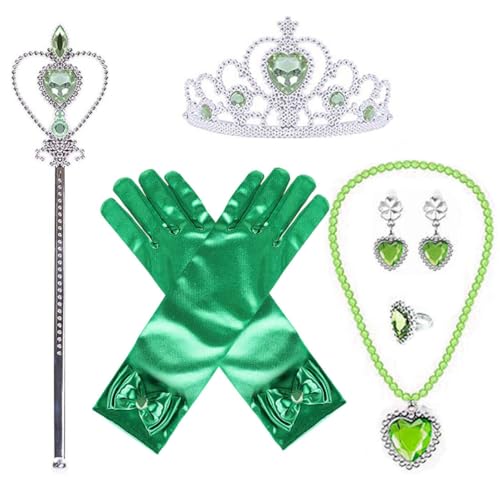 Yosbabe Princess Tiana Costume Dress up Accessories for Girls Cosplay Accessories Christmas Gifts Set Gloves Crown Necklace Wand Earrings Ring Princess Accessories for Girls - Image 1