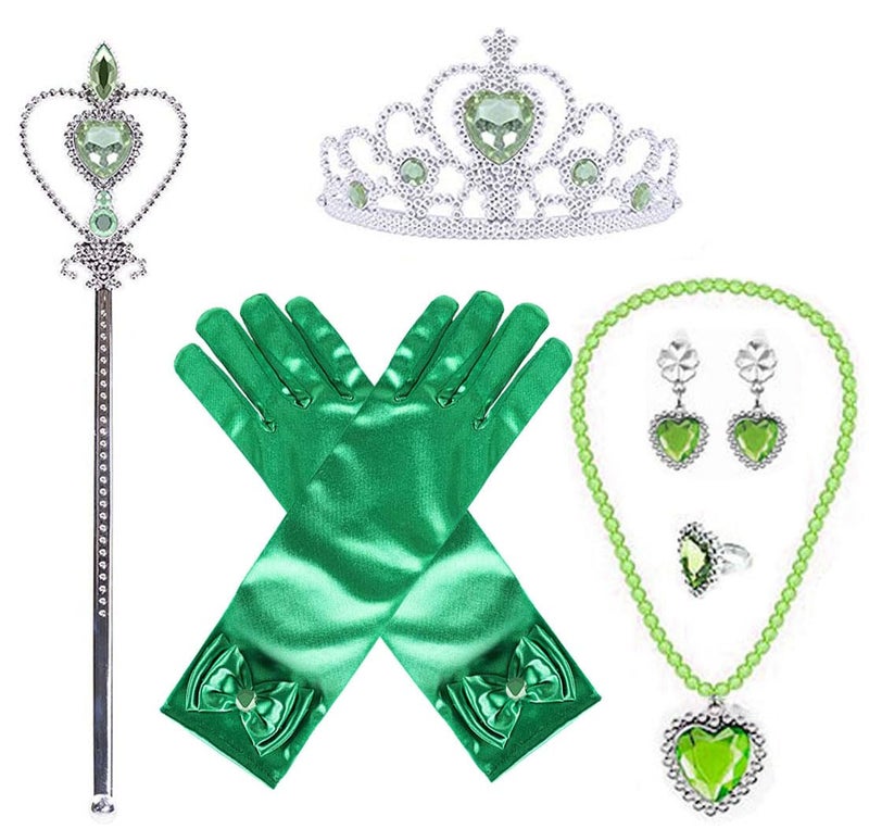Yosbabe Princess Tiana Costume Dress up Accessories for Girls Cosplay Accessories Christmas Gifts Set Gloves Crown Necklace Wand Earrings Ring Princess Accessories for Girls - Image 3