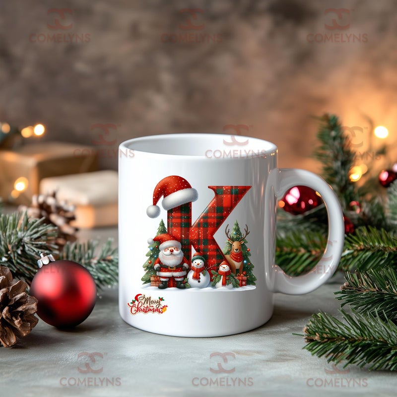 Comelyns Christmas Alphabet Word Printed Ceramic Mug, Christmas Xmas Coffee Mug Gift for Kids Boy Girls, Christmas Coffee Cup Mug Gift Mug (Letter K) - Image 5