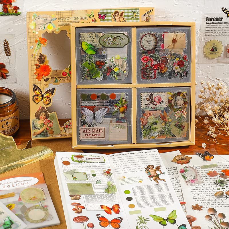 Dwpetzo 510PCS Scrapbook Kits for Adults, Vintage Aesthetic Journaling Stickers Ephemera for Junk Journal Supplies, 100 Sheets Diecut PET Scarpbook Stickers for Scrap Booking Supples, Bujo, DIY Crats Ars - Image 5