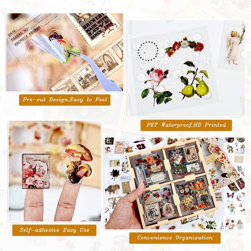 Dwpetzo 510PCS Scrapbook Kits for Adults, Vintage Aesthetic Journaling Stickers Ephemera for Junk Journal Supplies, 100 Sheets Diecut PET Scarpbook Stickers for Scrap Booking Supples, Bujo, DIY Crats Ars - Image 2