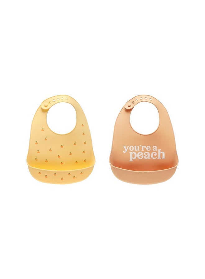 Pearhead Silicone Bib Set of 2, You're a Peach & Light Yellow Waterproof Bibs with Food Catcher, Adjustable Fit, Dishwasher Safe, Unisex Toddler Bib Set - Image 1