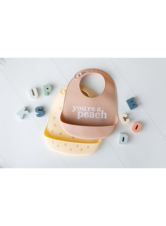 Pearhead Silicone Bib Set of 2, You're a Peach & Light Yellow Waterproof Bibs with Food Catcher, Adjustable Fit, Dishwasher Safe, Unisex Toddler Bib Set - Image 4