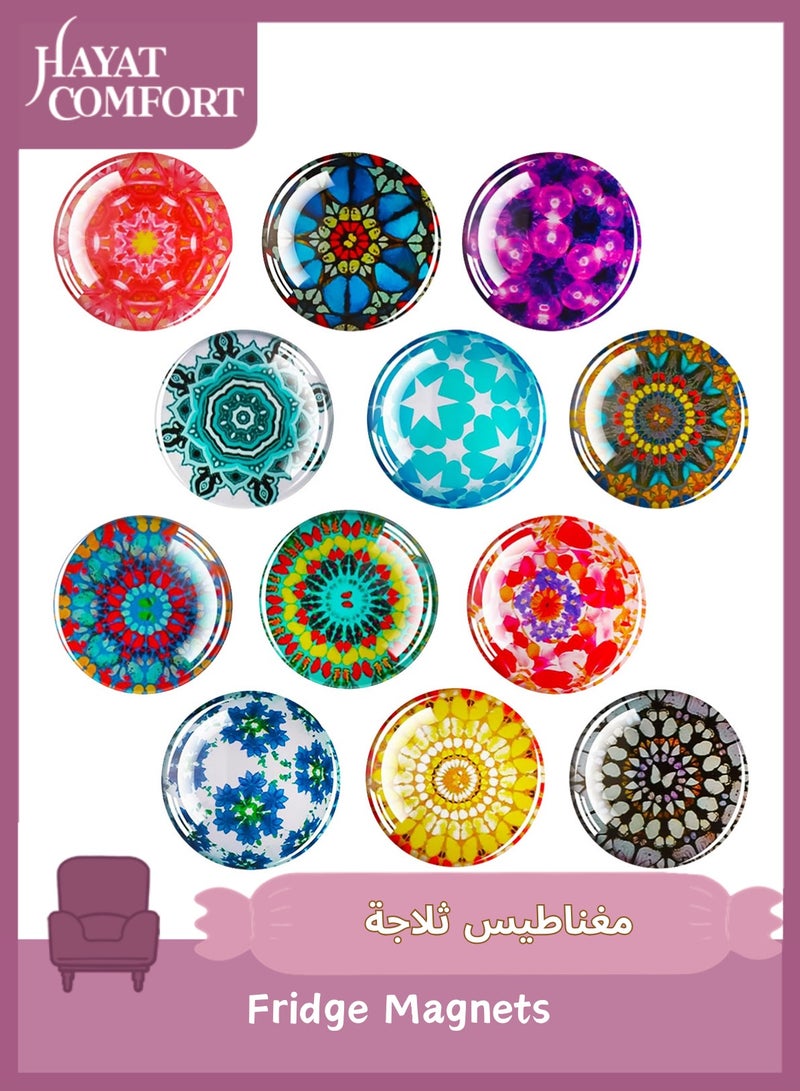 حياة كومفورت 12 قطعة مغناطيس ثلاجة زجاجي دائري، مجموعة مغناطيسات ثلاجة قوية، مغناطيسات لوح ابيض للتزيين، منظم للمطبخ والمكتب والمدرسة، هدية للعائلة والأصدقاء والمعلمين، ألوان زاهية - Image 1