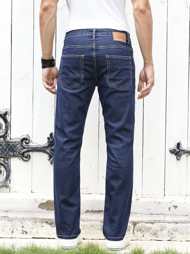 Thomas Scott Mens Mid Rise Clean Look Slim Fit Jeans (TSJ225_Dblue, 34) - Image 4