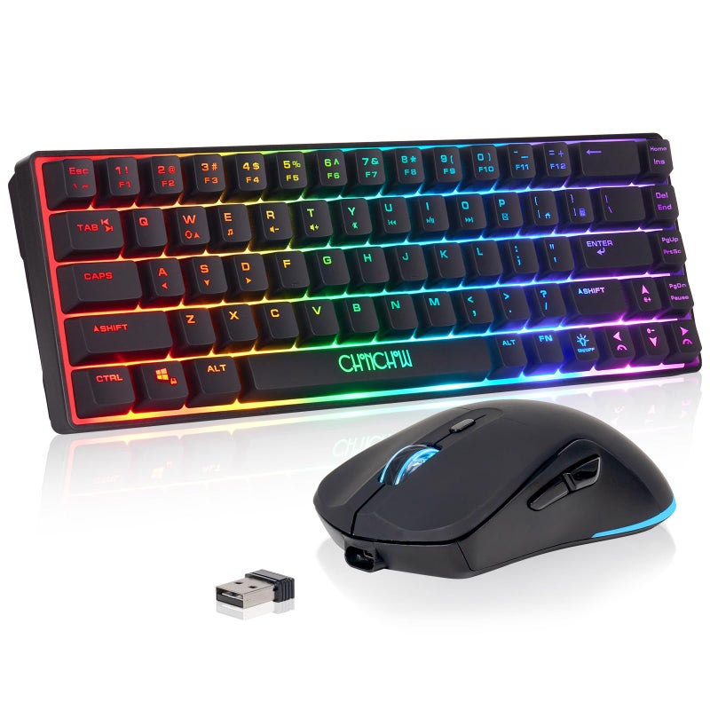 CHONCHOW 60 Wireless Gaming Keyboard and Mouse Combo RGB Backlit Rechargeable LED Light Up KeyboardsWireless Gaming Mouse and Keyboard for Xbox PS4 PS5 PC Laptop Black - Image 2