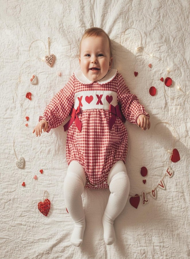 Socutebabe My First Valentines Day Baby Girl Outfit Lover Babe Smocked Bubble Romper Onesie Newborn Baby Valentines Clothes (xoxo-Red, 0-3 Months) - Image 2