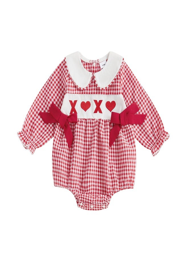 Socutebabe My First Valentines Day Baby Girl Outfit Lover Babe Smocked Bubble Romper Onesie Newborn Baby Valentines Clothes (xoxo-Red, 0-3 Months) - Image 1