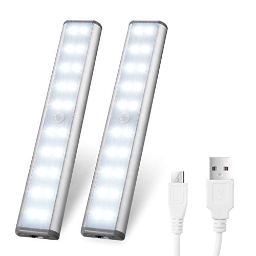 LEPOTEC Motion Sensor Cabinet Lights,USB Rechargeable 20 LED Portable Cordless Closet Lighting,Wireless Under Counter Light Bar, Magnetic Removable Stick-On Anywhere for Wardrobe/Cupboard/Stairs (2 Pack) - Image 1