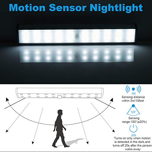 LEPOTEC Motion Sensor Cabinet Lights,USB Rechargeable 20 LED Portable Cordless Closet Lighting,Wireless Under Counter Light Bar, Magnetic Removable Stick-On Anywhere for Wardrobe/Cupboard/Stairs (2 Pack) - Image 5