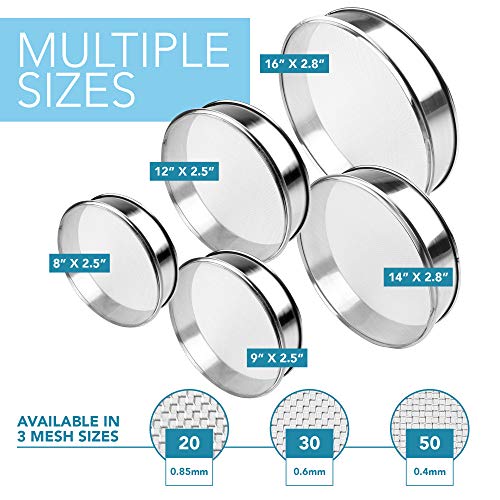 Vollum Stainless Steel Flour Sifter Fine Mesh Round Flour Sieve for Baking 12" Diameter x 2.5" High; 50 Mesh (Hole Size 0.3mm) - Image 5
