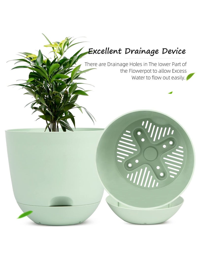 SYOSI عبوة 3 من أواني الزرع البلاستيكية بعمق 8 بوصات، مزود بنظام سقاية ذاتي مع خزان عميق وفتحات تصريف عالية، للاستخدام الخارجي والداخلي وحدائق (أخضر) - Image 3