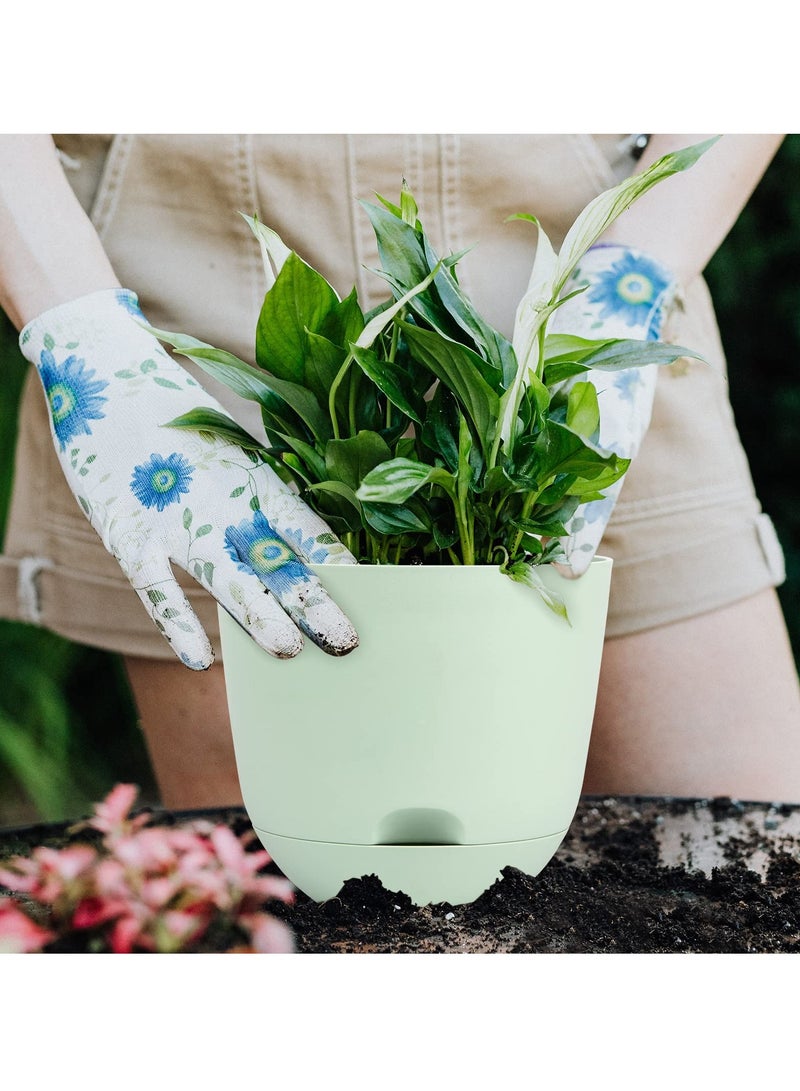 SYOSI عبوة 3 من أواني الزرع البلاستيكية بعمق 8 بوصات، مزود بنظام سقاية ذاتي مع خزان عميق وفتحات تصريف عالية، للاستخدام الخارجي والداخلي وحدائق (أخضر) - Image 5