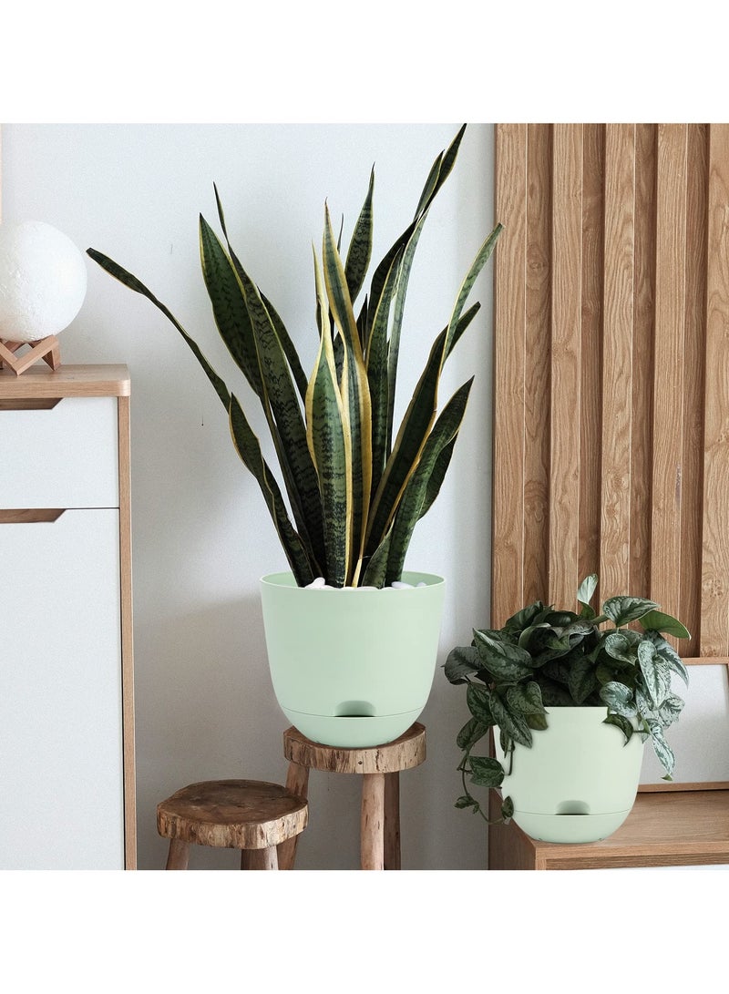 SYOSI عبوة 3 من أواني الزرع البلاستيكية بعمق 8 بوصات، مزود بنظام سقاية ذاتي مع خزان عميق وفتحات تصريف عالية، للاستخدام الخارجي والداخلي وحدائق (أخضر) - Image 4