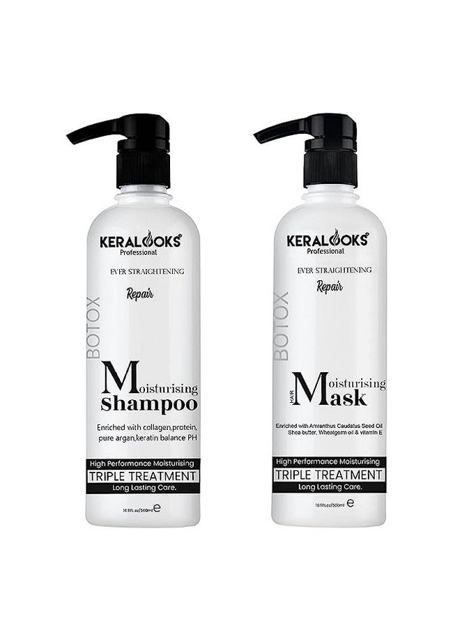 keralooks professional - Keralooks professional ® Moisturising ever straightening hair shampoo and mask |500ml| (combo set)~ For Damaged hair | Dry & Dull hair | Frizzy hair - Image 1