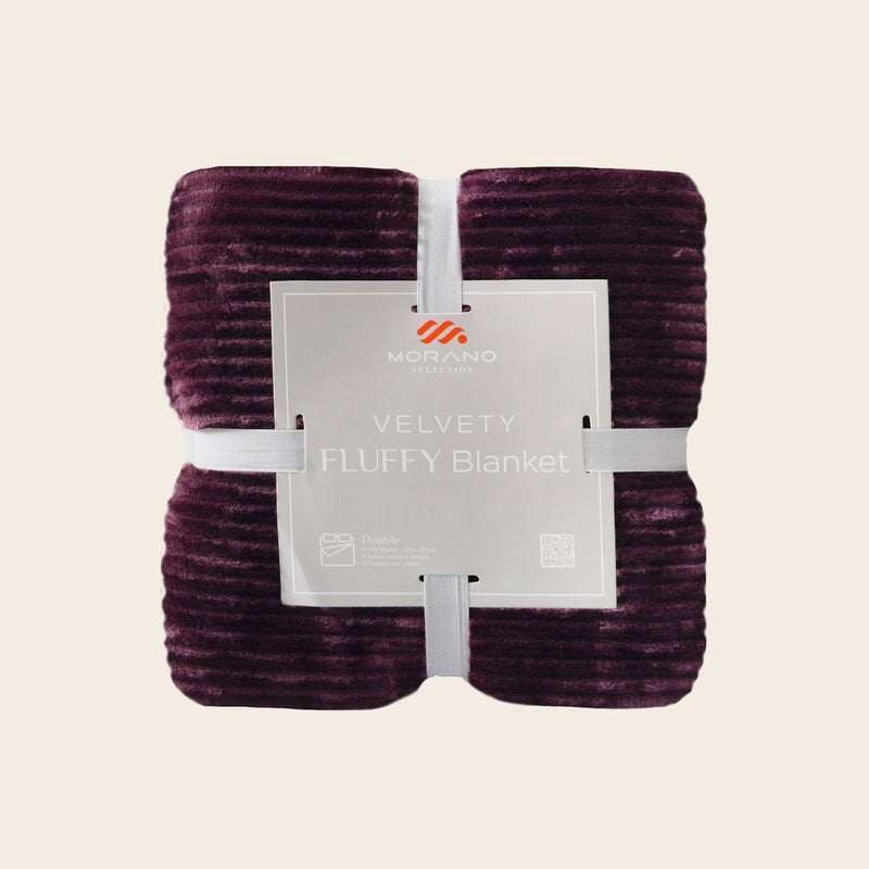 MORANO Fluffy Soft Blanket | Double Size 220x240 cm | Plush Stripes Texture 310 gsm | Color - Classic Burgundy | Ideal for Beds, Sofa or Travel - Image 4