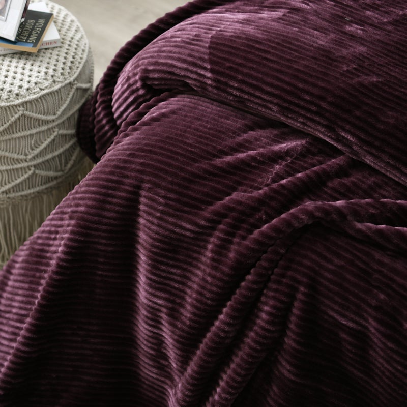 MORANO Fluffy Soft Blanket | Double Size 220x240 cm | Plush Stripes Texture 310 gsm | Color - Classic Burgundy | Ideal for Beds, Sofa or Travel - Image 3