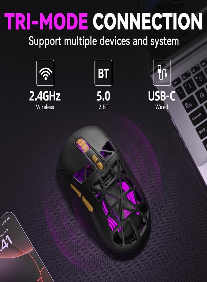 CORBOBO SOLAKAKA SM802 Wireless Gaming Mouse,24,000 DPI Max,Tri-Mode 2.4GHz/BT/Wired USB Rechargeable Gamer Mouse with RGB,Programmable Macro Buttons,68g Lightweight Computer Mouse for Laptop/PC/Mac - Image 3